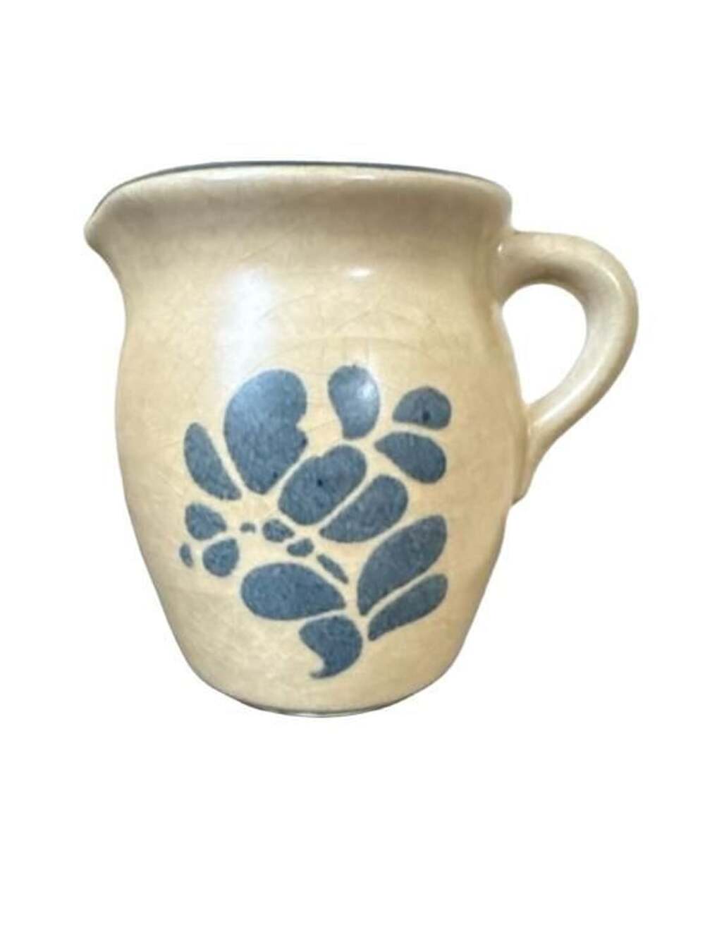 4.5 tall Pfaltzgraff Folk Art Creamer 024 Tan Blue Stoneware USA Vintage
